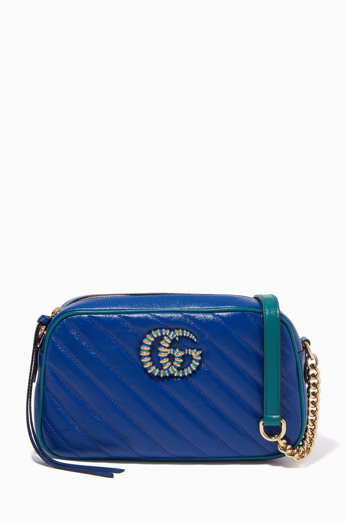 

Small GG Marmont Camera Bag in Matelassé Leather, Blue