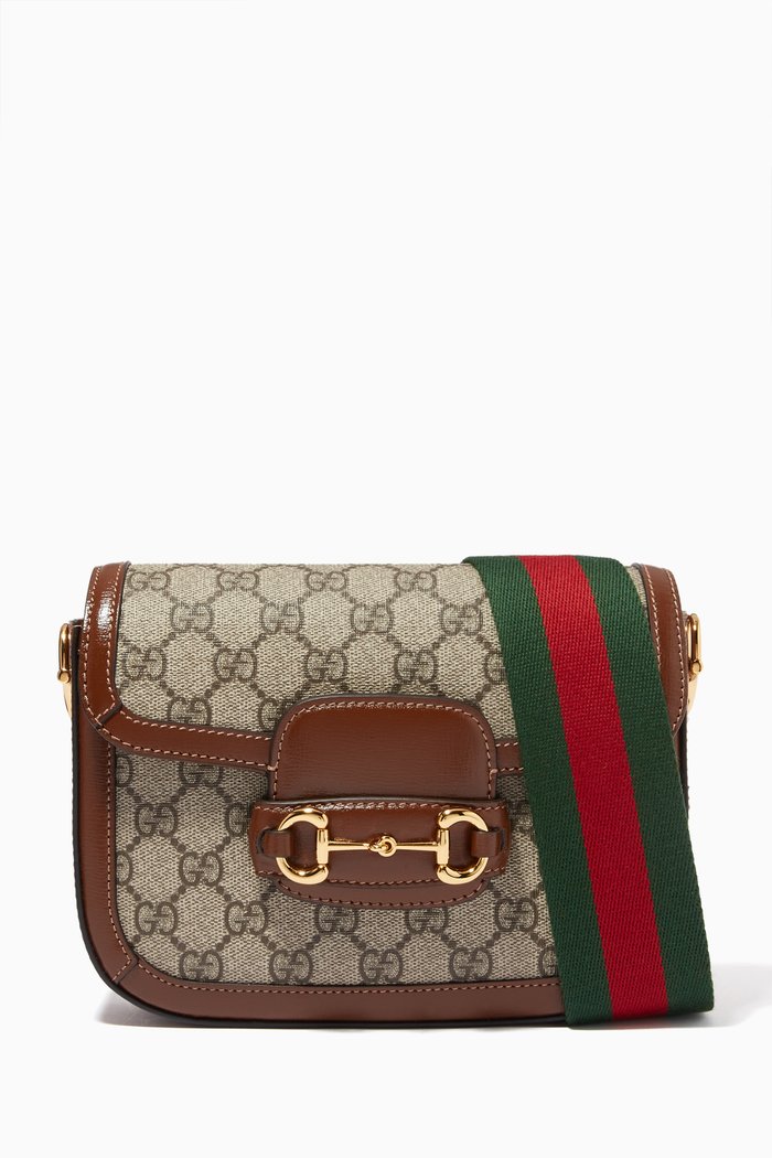 

Mini Gucci 1955 Horsebit Shoulder Bag in GG Supreme Canvas, Brown