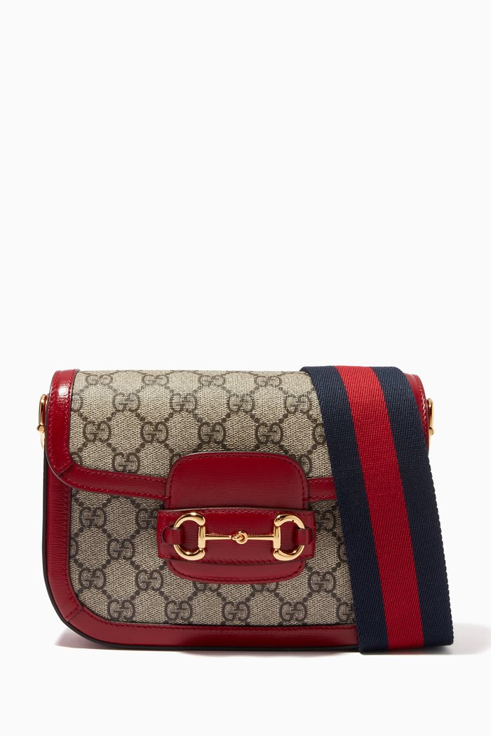 

Mini Gucci 1955 Horsebit Shoulder Bag in GG Supreme Canvas, Red