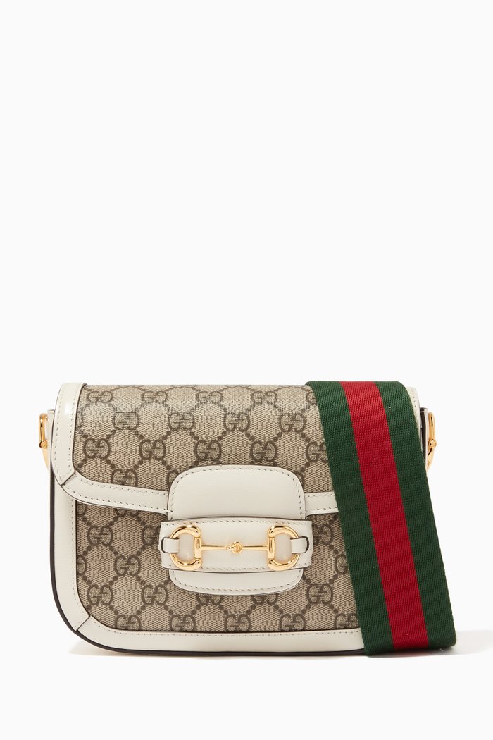 

Mini Gucci 1955 Horsebit Shoulder Bag in GG Supreme Canvas, White