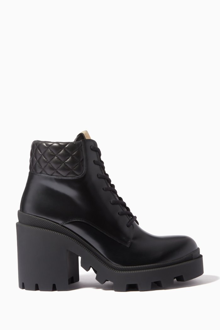 

Platform Ankle Boots in GG Canvas & Nappa, Black