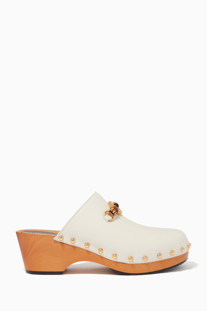 

Bamboo Line Wooden Clogs in Leather, White