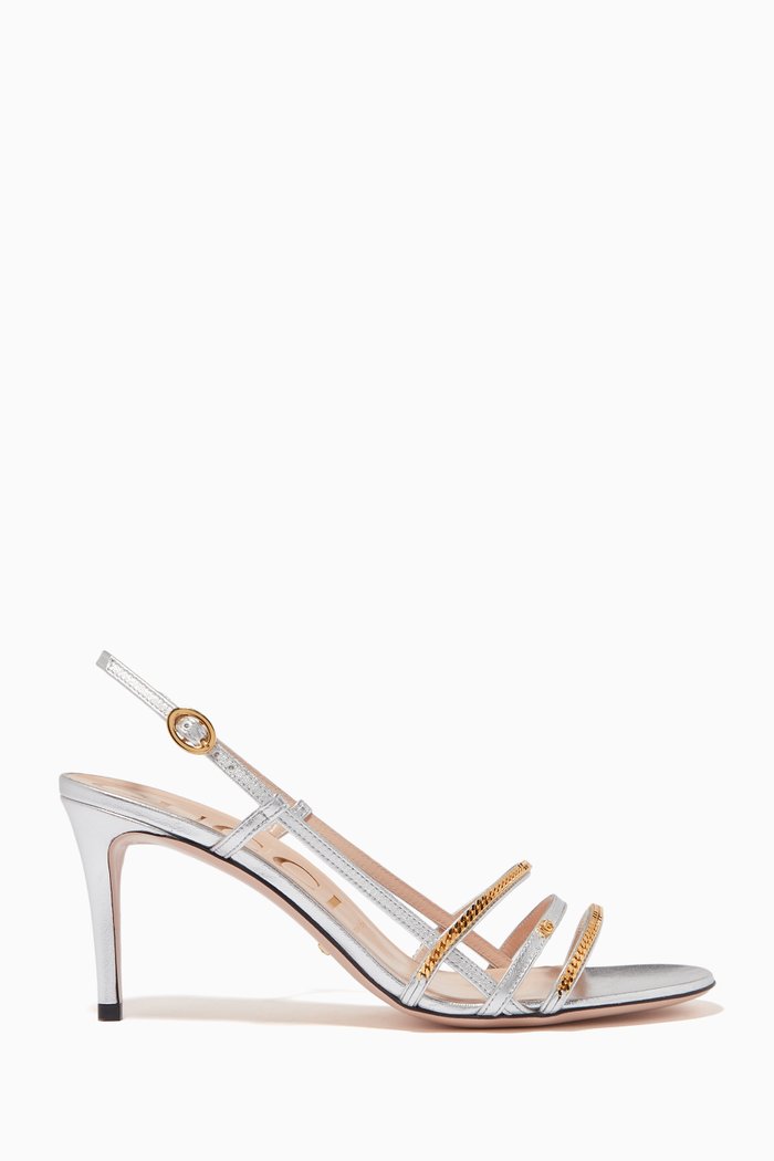 

Sylvie Chain Slingback Sandals in Metallic Leather, Silver