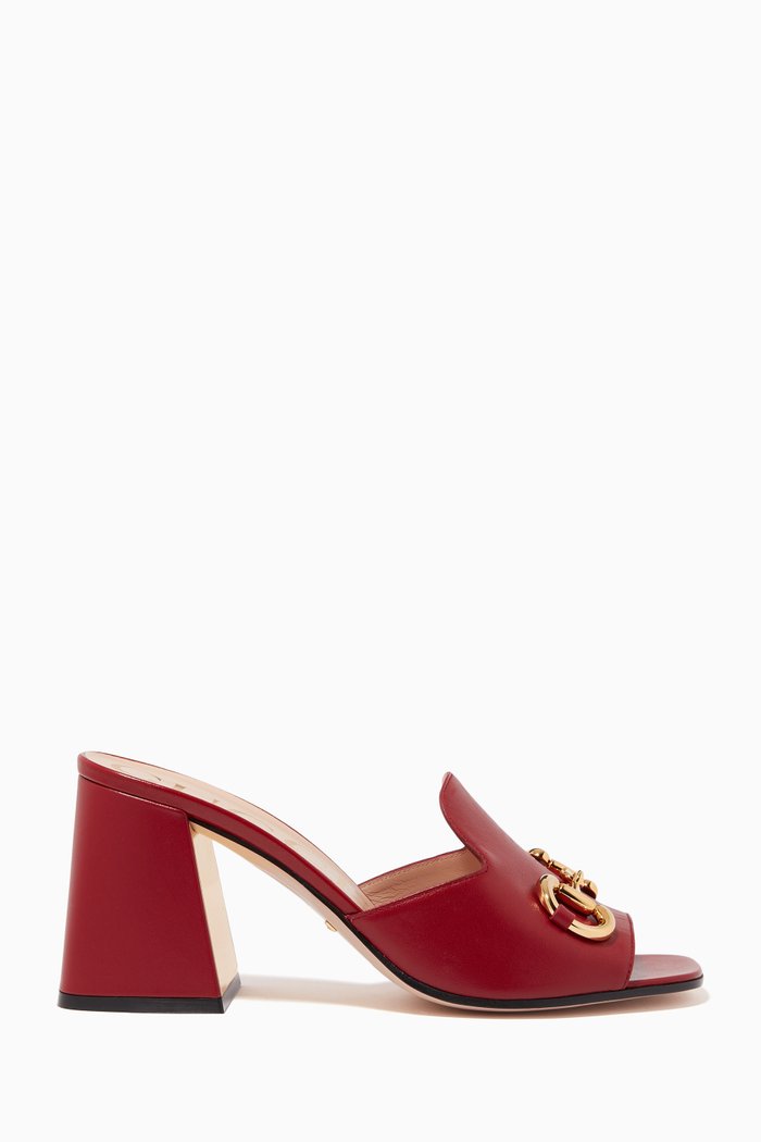 

Horsebit Slide Sandals in Leather, Red