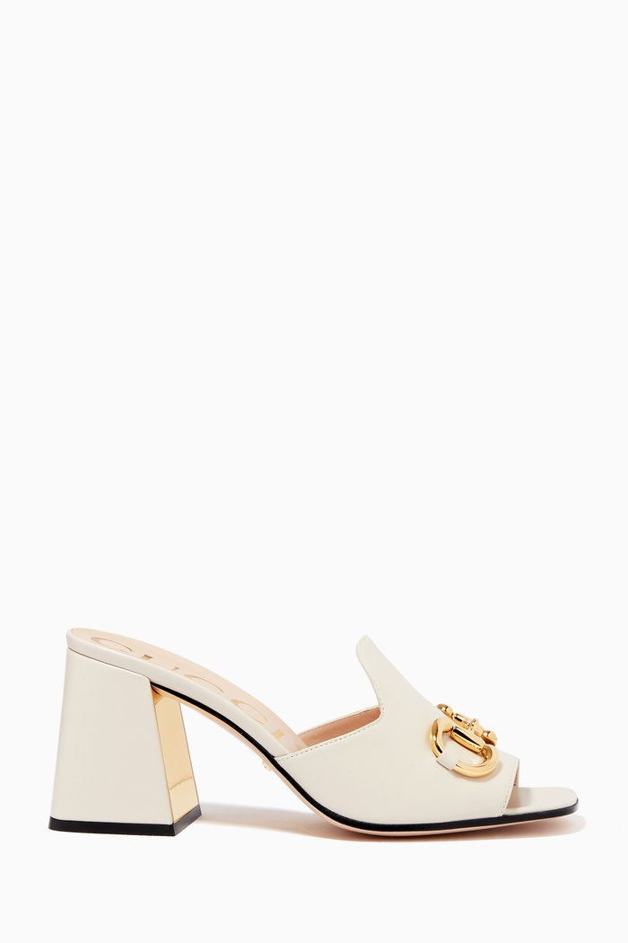 

Horsebit Slide Sandals in Leather, White