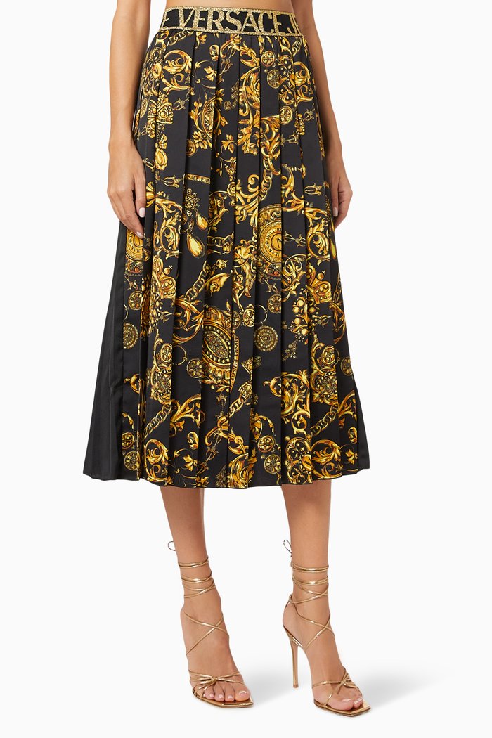 

Regalia Baroque Print Pleated Midi Skirt, Gold