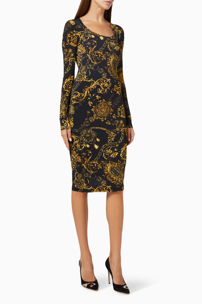 

Regalia Baroque Print Midi Dress, Gold