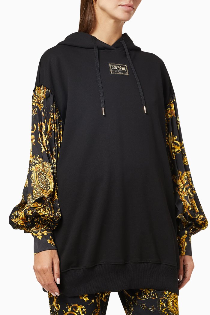 

Regalia Baroque Print Hoodie in Cotton, Black