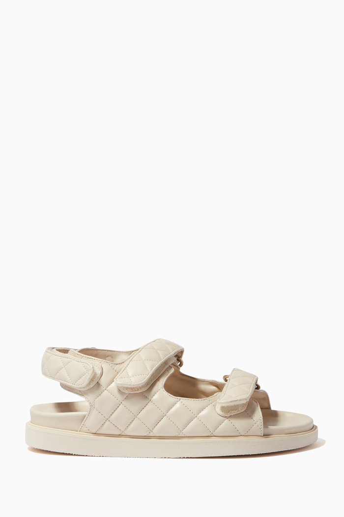 

Hook-Loop Sandals in Quilted Leather, Neutral