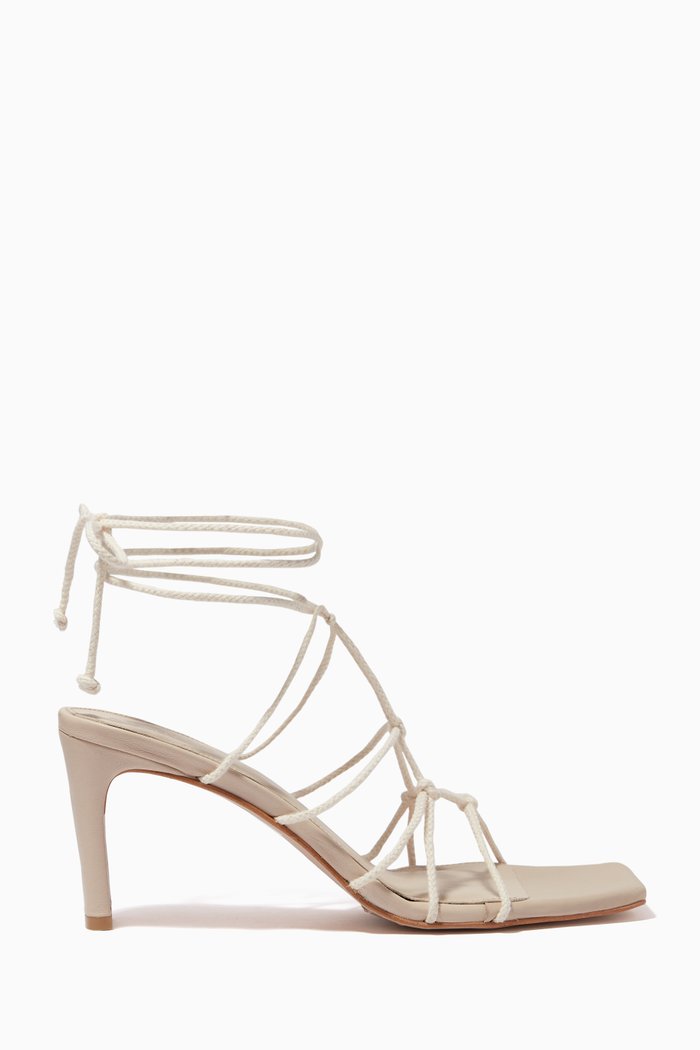 

Unique Lace Ankle-tie Sandals in Leather, Neutral