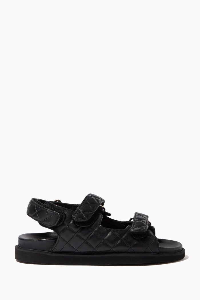 

Hook-Loop Sandals in Quilted Leather, Black