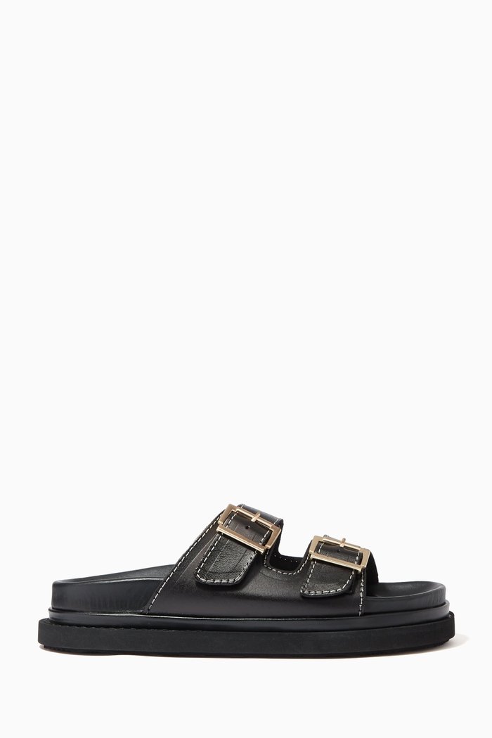

Buckle Strap Sandals in Leather, Black