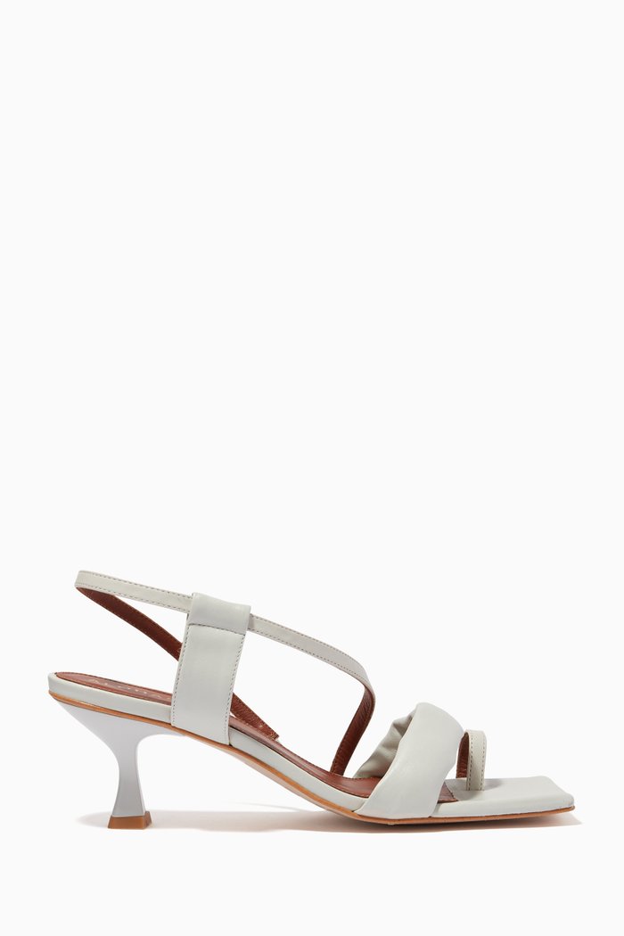 

Asymmetric Strap Sandals in Leather, White