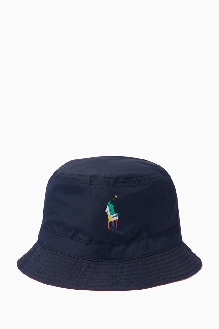 

Reversible Colourblock Bucket Hat in Recycled Polyester, Blue