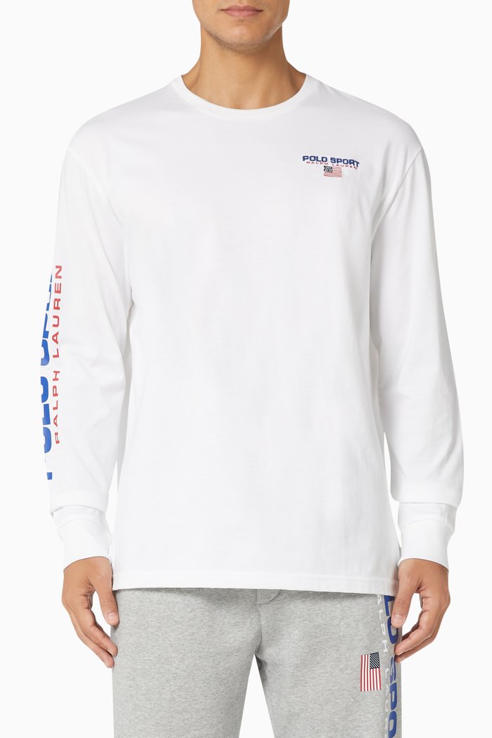 

Logo Print Long Sleeve T-shirt in Cotton Jersey, White