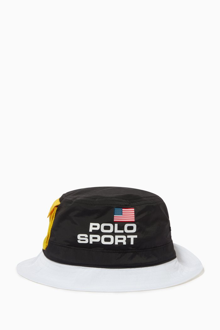 

Colour-blocked Polo Sport Bucket Hat in Nylon, Black