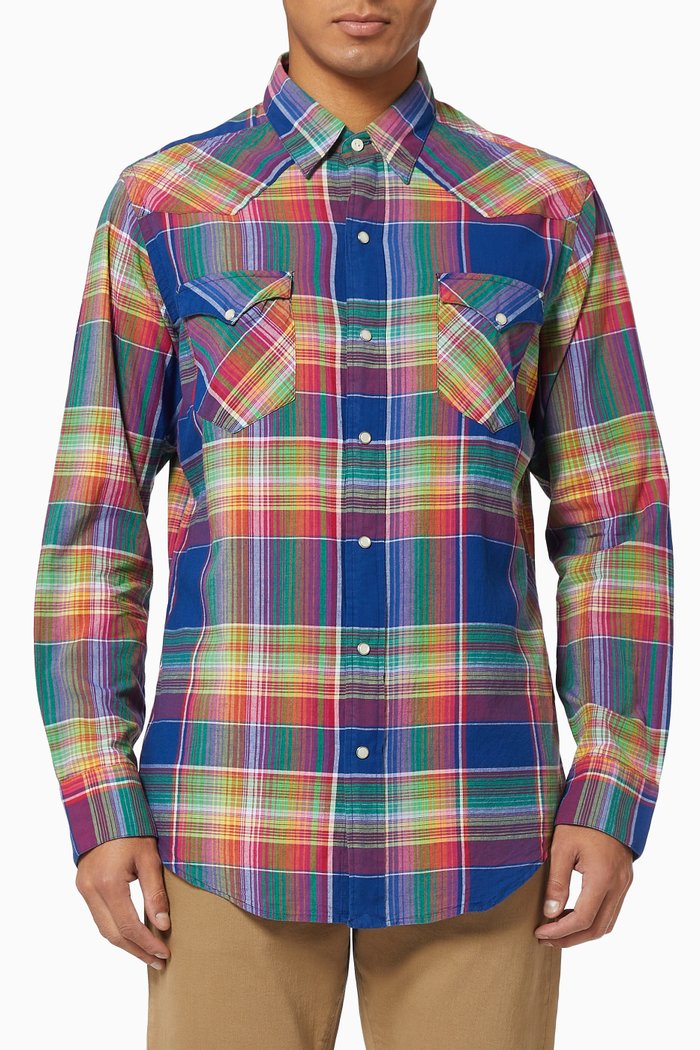 

Classic Fit Western Shirt in Madras, Blue