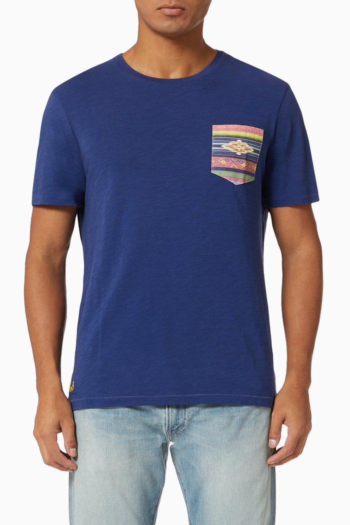 

Custom Slim T-shirt with Southwestern Pocket in Cotton, Blue