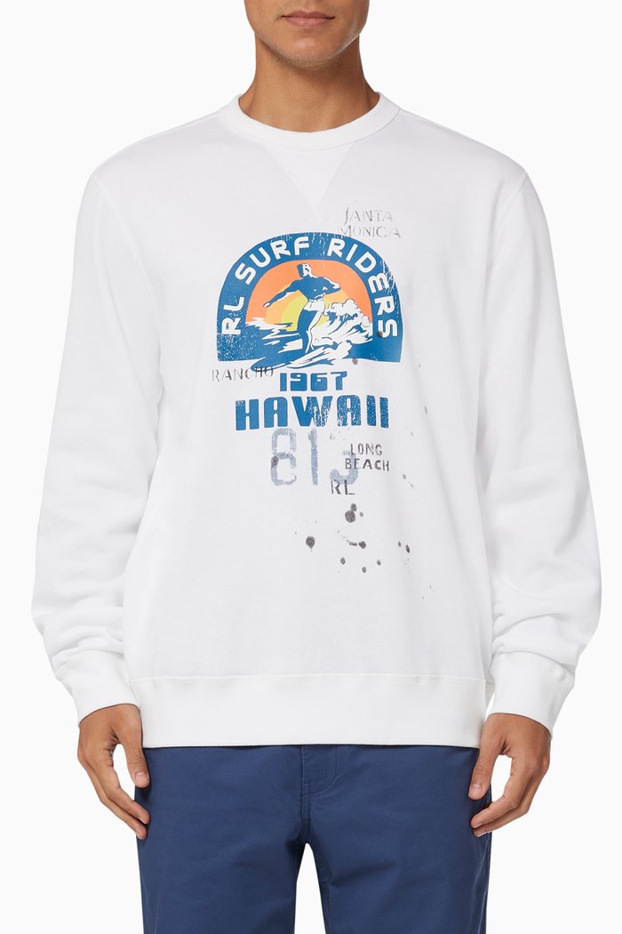 

Graphic Print Sweatshirt in Cotton Blend Fleece, White
