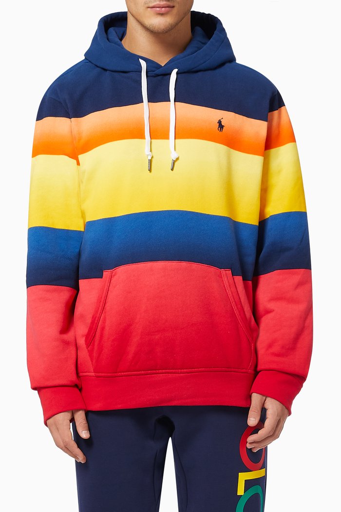 

Striped Hoodie in Cotton Blend Fleece, Multicolour