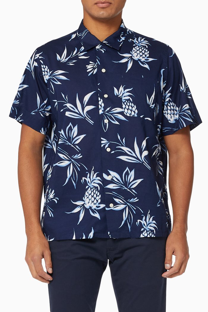 Classic Fit Pineapple Camp Shirt in Cotton, Grey