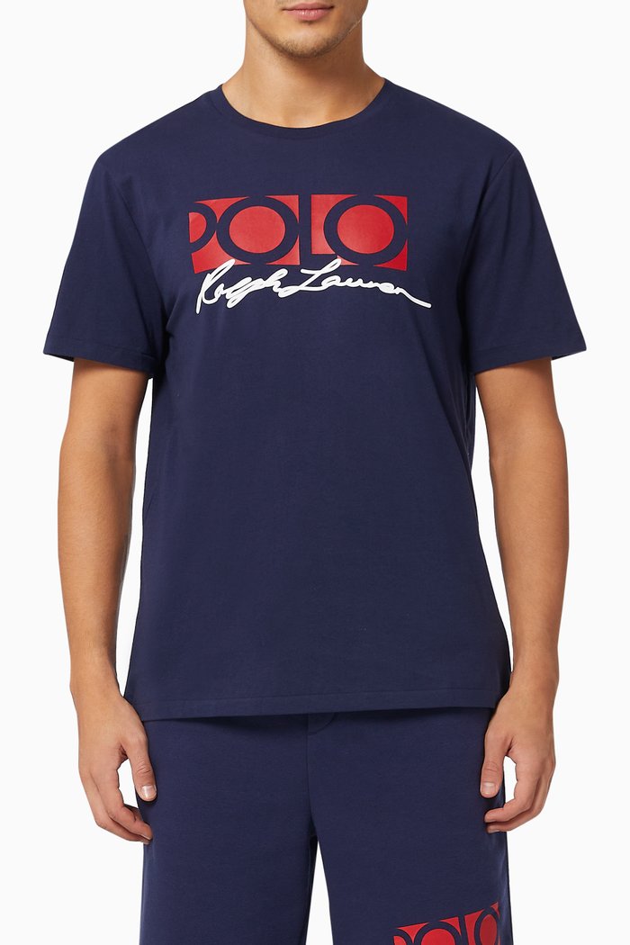 Slim Fit Logo T-shirt in Cotton Jersey, Blue