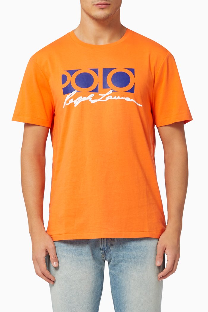 Slim Fit Logo T-shirt in Cotton Jersey, Orange