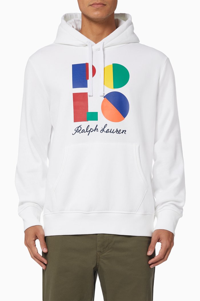 Logo Print Hoodie in Cotton Blend Fleece, White