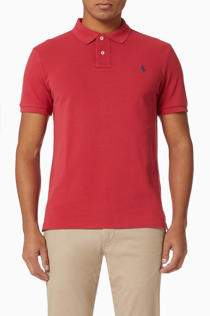 

Slim Fit Polo Shirt in Cotton Mesh, Red