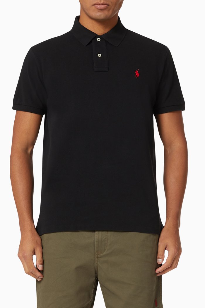 

Custom Slim Fit Polo Shirt in Cotton Mesh, Black