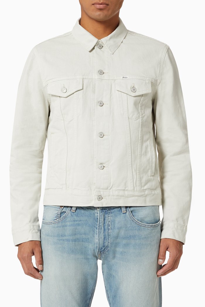 

Trucker Jacket in Garment-dyed Cotton Denim, Neutral