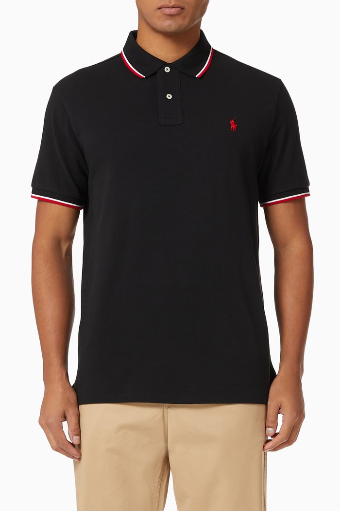 

Custom Slim Fit Polo Shirt in Cotton Mesh, Black