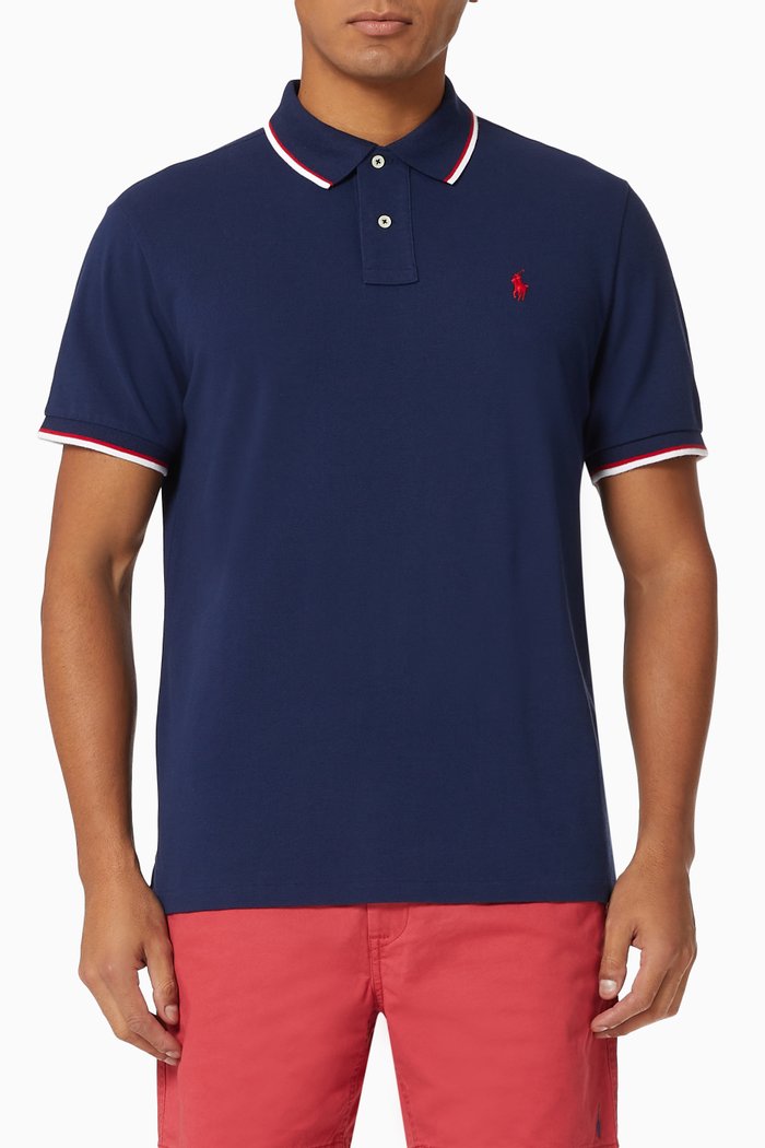 

Custom Slim Fit Polo Shirt in Cotton Mesh, Blue