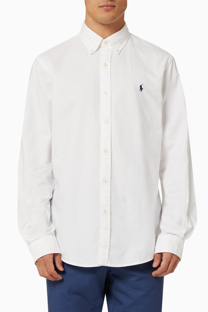 

Slim Fit Oxford Shirt in Garment-dyed Cotton, White