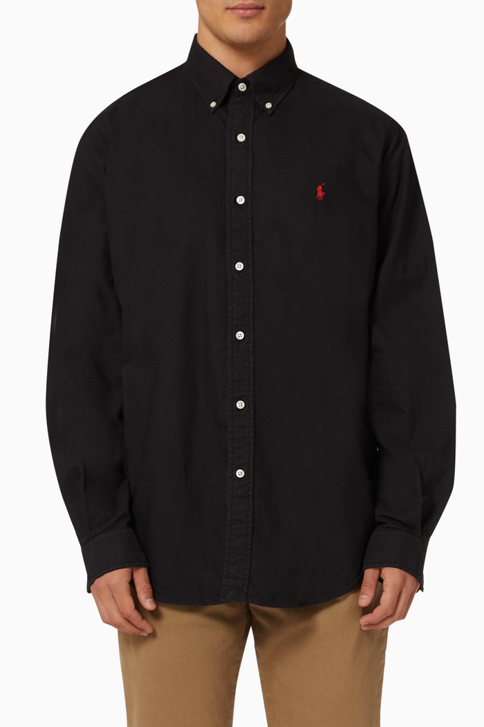 

Custom Fit Oxford Shirt in Garment-dyed Cotton, Black