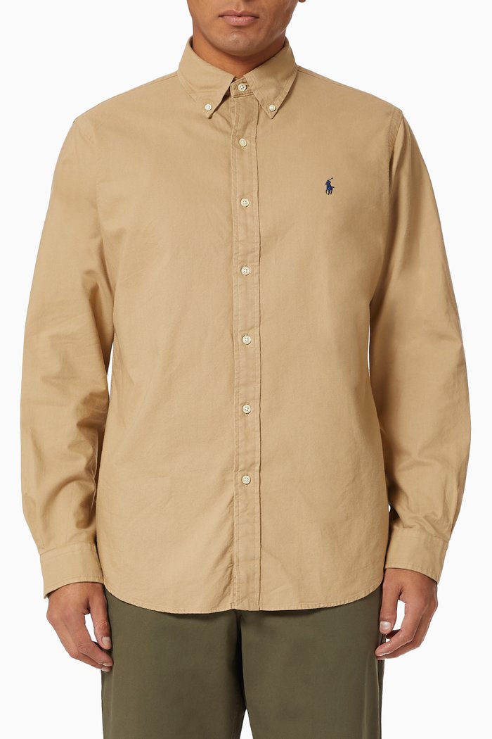 

Custom Fit Oxford Shirt in Garment-dyed Cotton, Neutral