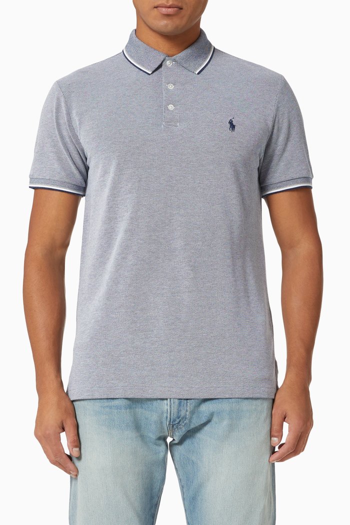 

Slim Fit Polo Shirt in Stretch Birdseye, Blue