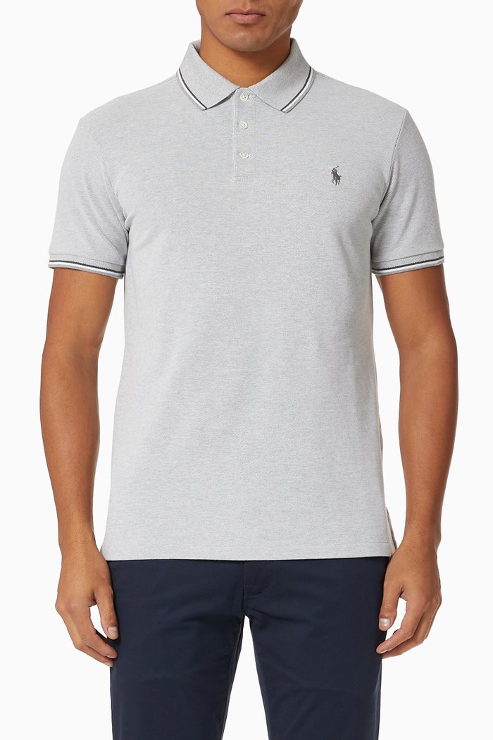 

Slim Fit Polo Shirt in Stretch Birdseye, Grey