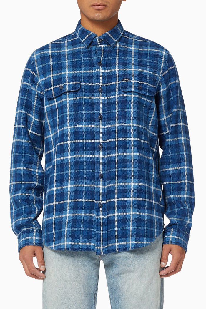 

Custom Fit Workshirt in Plaid Twill, Blue