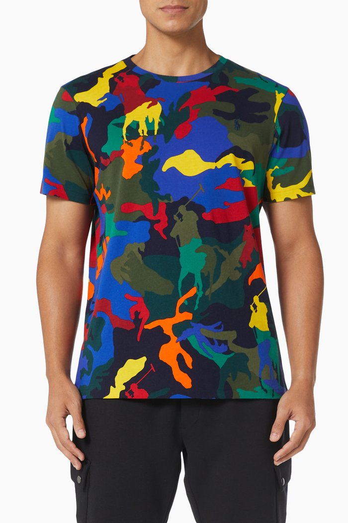 

Custom Slim Fit Polo Pony Camo T-shirt in Cotton Jersey, Multicolour