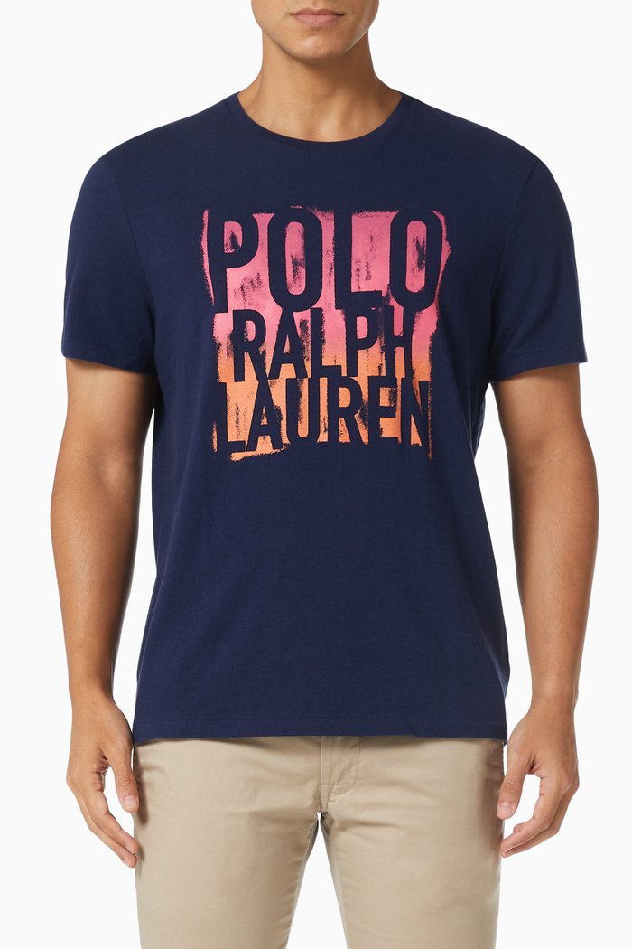 Graphic Logo Print T-shirt in Cotton Jersey, Blue