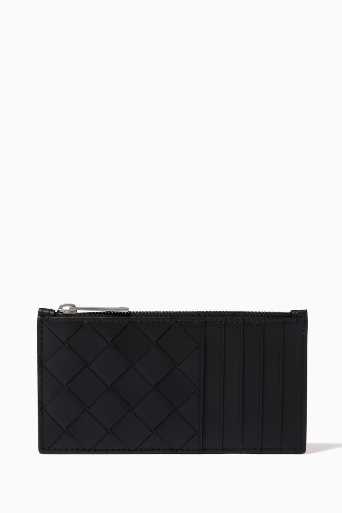 

Zipped Card Case in Intrecciato Calfskin, Black