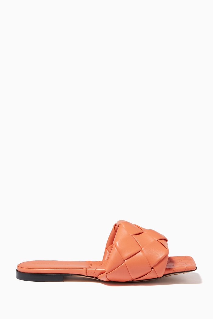 

Lido Flat Sandals in Intrecciato Nappa, Orange