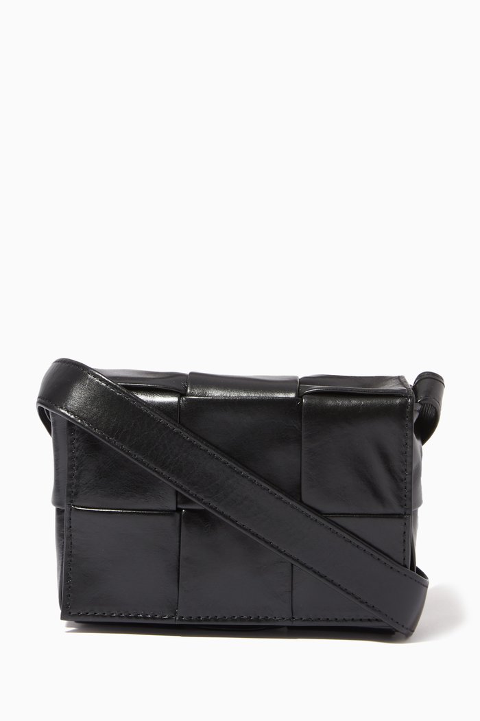 

Mini Cassette Bag in Intrecciato Paper Calf, Black