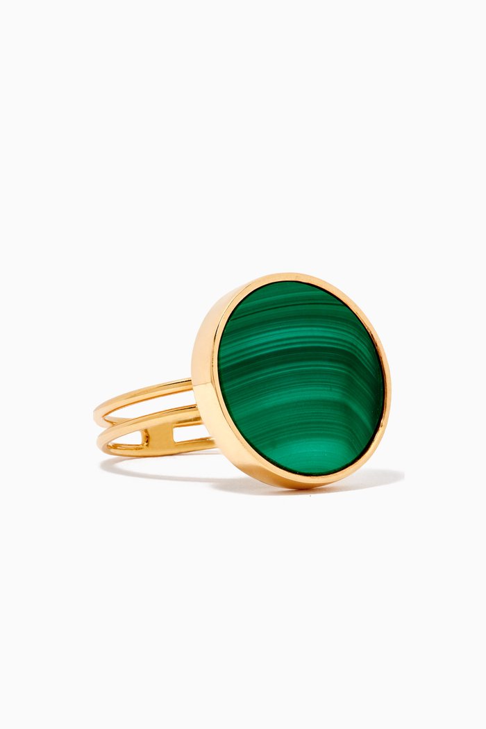 Falak Round Malachite Ring in 18kt Yellow Gold