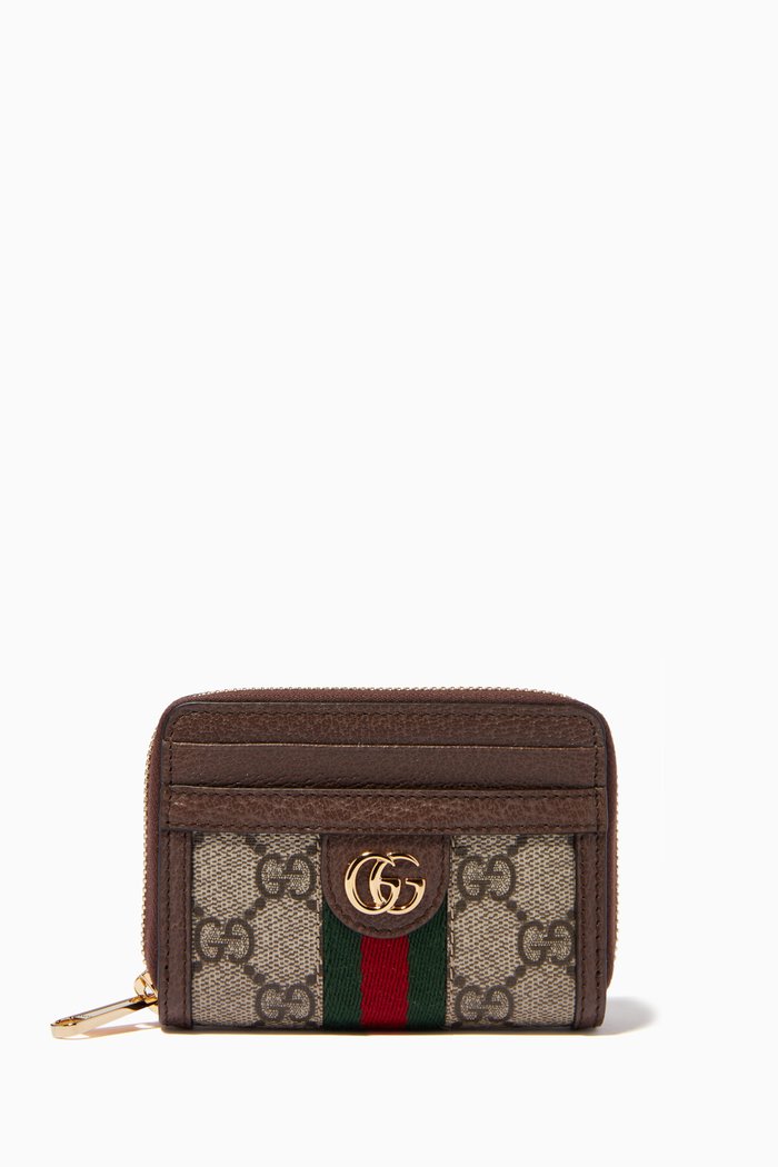 Ophidia Card Holder in GG Supreme Canvas, Brown