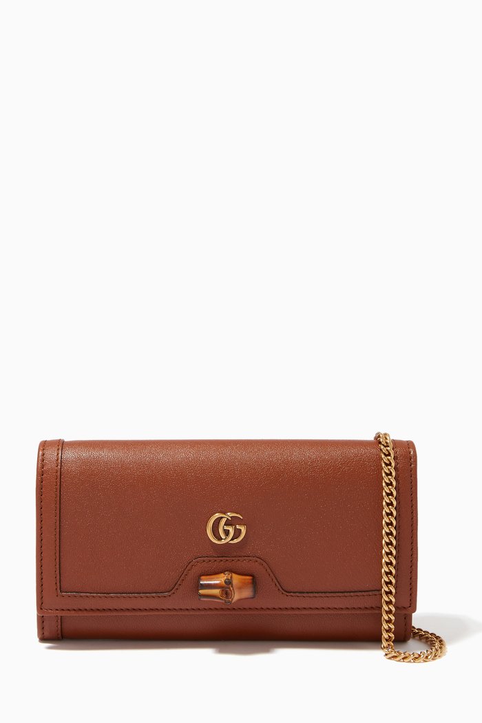 

Diana Chain Wallet in Leather, Brown