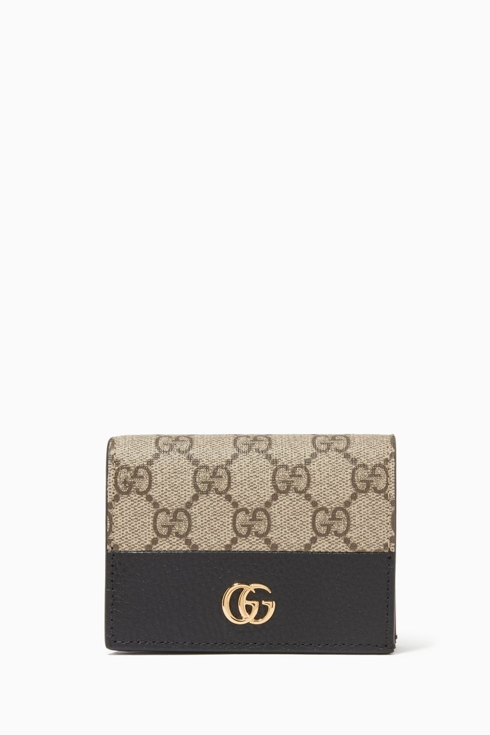 

GG Marmont Card Case Wallet in Leather & GG Supreme Canvas, Black