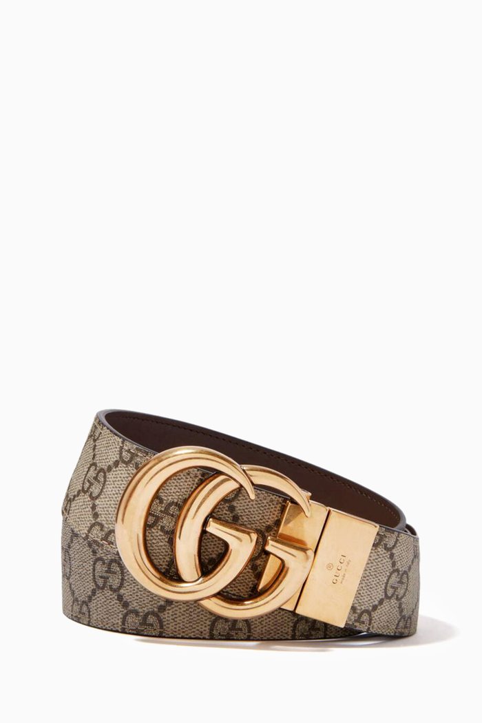 

GG Marmont Reversible Belt in GG Supreme Canvas & Leather, Brown