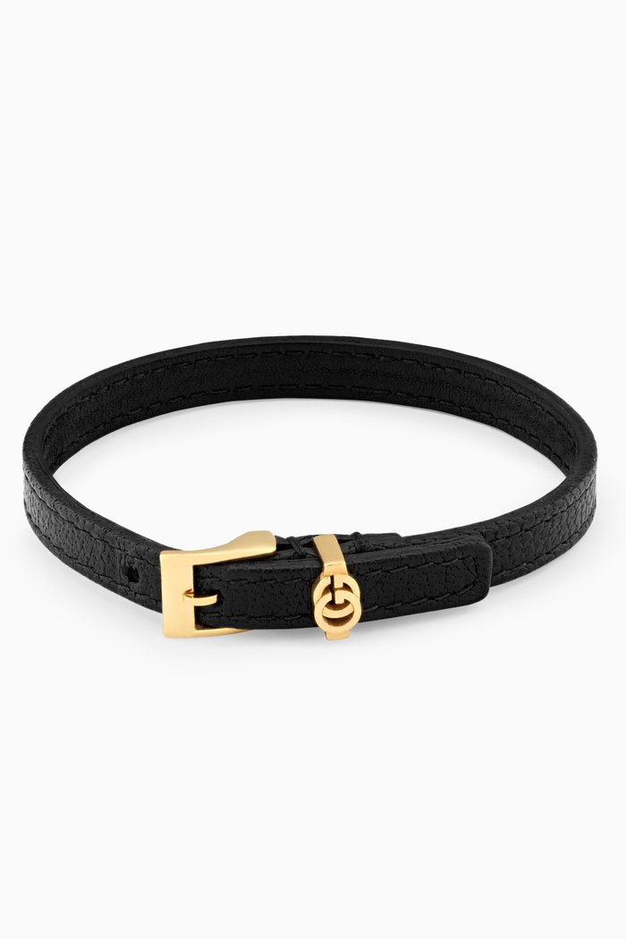 Double G Bracelet in Leather, Black